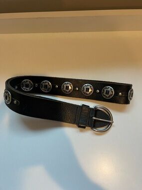 Black Studded Leather Belt with Silver Conchos